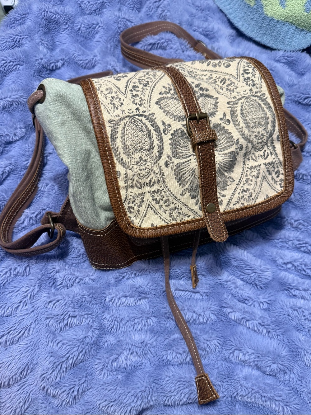 Myra Bag Canvas Floral Crossbody in Cream, Brown and Light Green
